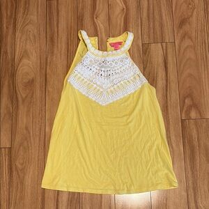 Lilly Pulitzer Yellow Halter Top with White Lace & trim sz XS